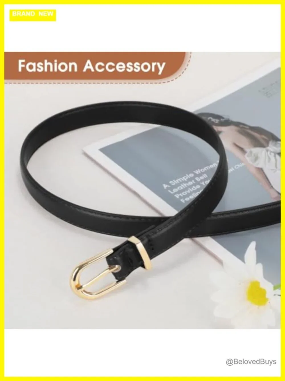 Slim Faux Leather Belt with Gold Buckle for Jeans Dress Pants